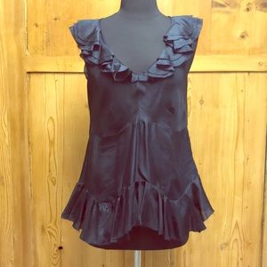 DKNY French Navy Silk Raw Edge Top